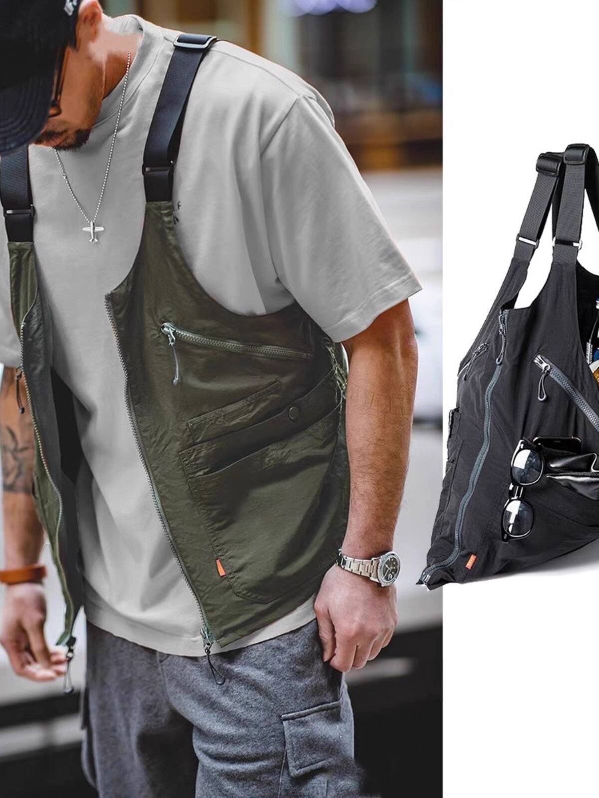 Haori Japanese Jacket - Rompi Kargo Fungsional Retro Pria Longgar
