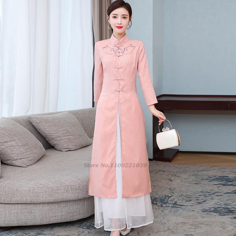 Ao Dai Vietnam Dress - 2026 Vietnam Aodai Gaun Bordir Bunga