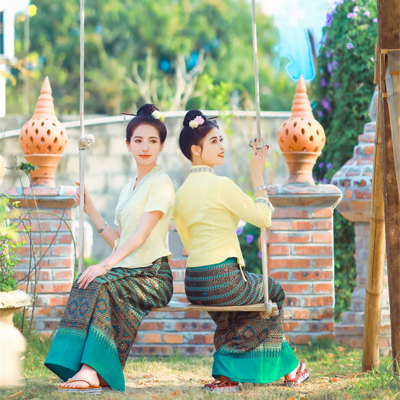 Thai Silk Blouse - Pakaian Thai Dai kuning cerah, untuk
