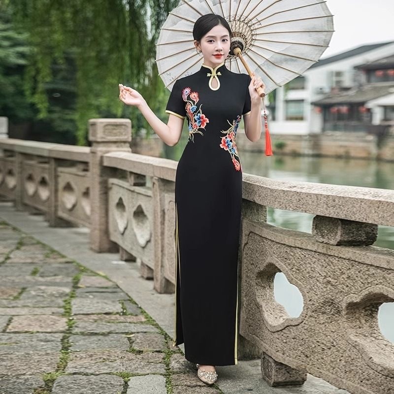 Ao Dai Vietnam Dress - Gaun Pesta Pernikahan Pertunjukan Bordir Gaya