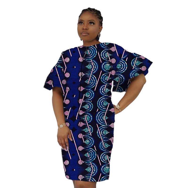 African Ankara Print - Gaun Cetak Motif Afrika Dengan Lengan